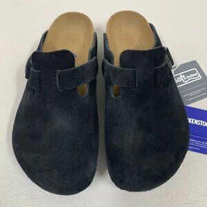 Birkenstock Boston Unisex Suede Leather Black Soft Footbed Regular